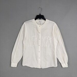 Vintage Otto Kern Shirt Womens 2 White Cotton Linen New York Rhinestone Top